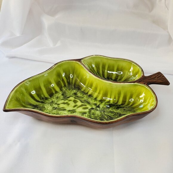 Treasure Craft USA No. 318 Vintage Leaf-Shaped Divided Serving Dish 13" MCM - Picture 5 of 16